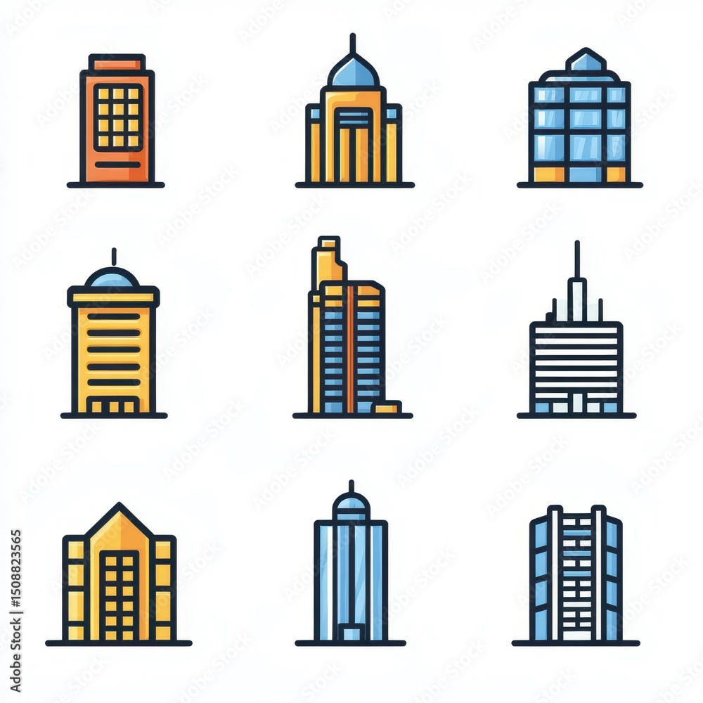 Fototapeta premium Modern city skyline featuring various architectural styles in a vibrant urban setting