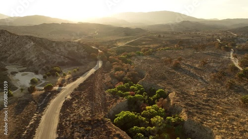 Hungry Valley in Los Padres Forest Sunset Aerial Shot Orbit R California USA