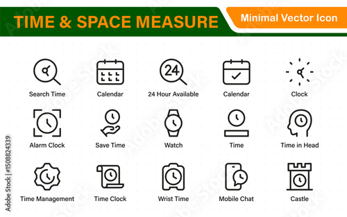 Time and Space Measurement Icons – Clean Outline, Line Art, and Vector Illustrations for Light Years, AU, Astronomy, and Cosmic Distance Projects