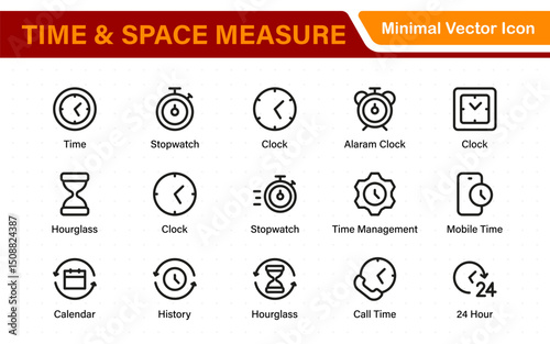 Time and Space Measurement Icons – Clean Outline, Line Art, and Vector Illustrations for Light Years, AU, Astronomy, and Cosmic Distance Projects