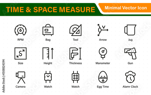 Time and Space Measurement Icons – Clean Outline, Line Art, and Vector Illustrations for Light Years, AU, Astronomy, and Cosmic Distance Projects