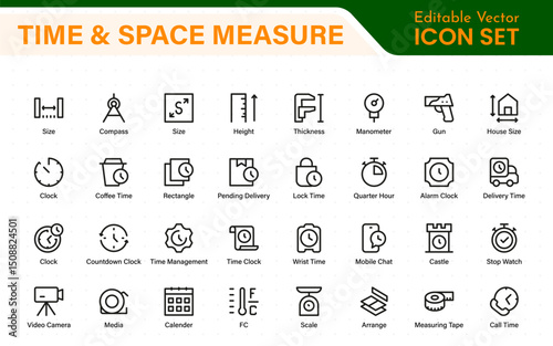 Time and Space Measurement Icons – Clean Outline, Line Art, and Vector Illustrations for Light Years, AU, Astronomy, and Cosmic Distance Projects