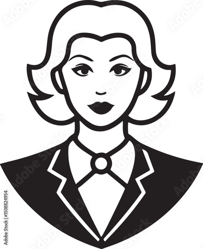 A professional male avatar with formal dress and hairstyle in clean black and white line art.