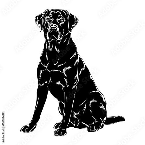 Black Silhouette of American Labrador Retriever Dog in a Sitting Pose