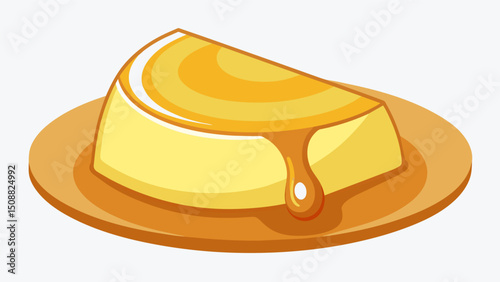 A bite of flan reveals a luscious custard filling with just the right amount of sweetness and a touch of vanilla.. Vector illustration