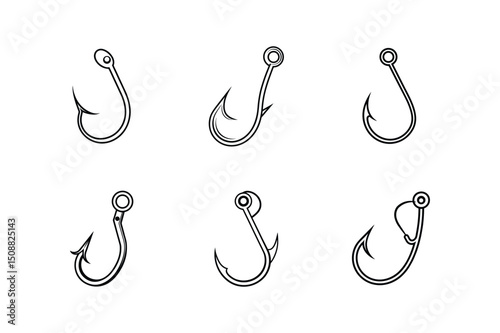 fish hook line art vector illustration