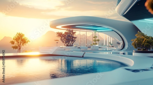 Futuristic Villa at Sunset: A Modern Architectural Masterpiece