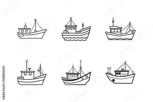 fishing boat line art vector illustration