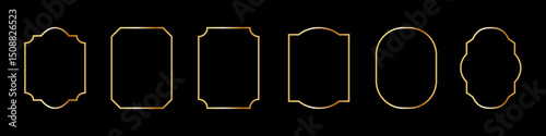 Vintage frames set isolated on black background. Decorative gold frame. Fashionable ornate frames for wedding invitations, greeting cards, prints.