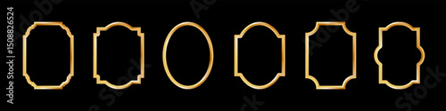 Vintage frames set isolated on black background. Decorative gold frame. Fashionable ornate frames for wedding invitations, greeting cards, prints.