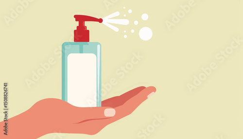 Hand spraying mosquito repellent lotion, summer protection against insects