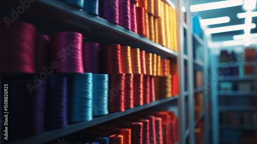 Vibrant Colorful Threads: A Textile Warehouse
