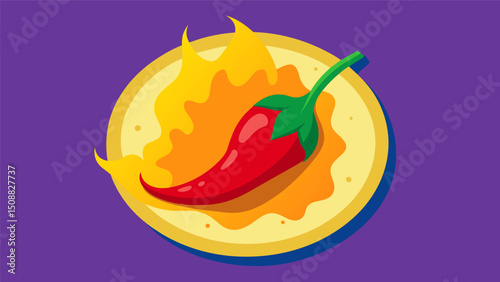 A bright red chili pepper being carefully p in the center of a tortilla adding a burst of flavor and color to the final product.. Vector illustration
