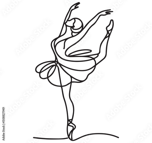 Minimalist Ballerina Line Art: Elegant Single Line Drawing of a Dancer in Pointe Shoes, Ballet Pose Illustration, Wall Decor Print