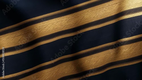 Abstract Fabric Motion: Gold and Navy Striped Textile Texture with Subtle Waves