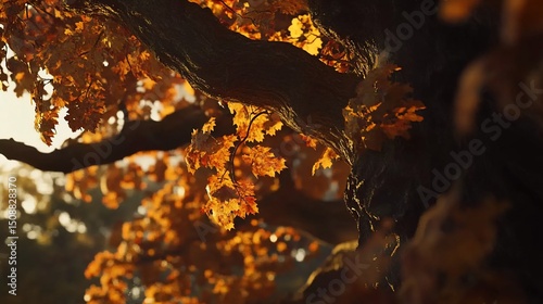 Autumnal Embrace: Golden Leaves Bask in Sunset's Glow