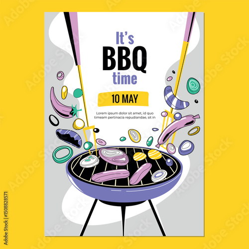 its BBQ time Cookout Party Poster or Flyer Template with BBQ Illustration