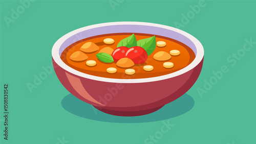 A bowl of warm and comforting vegetarian posole made with tomato broth and hearty chickpeas.. Vector illustration