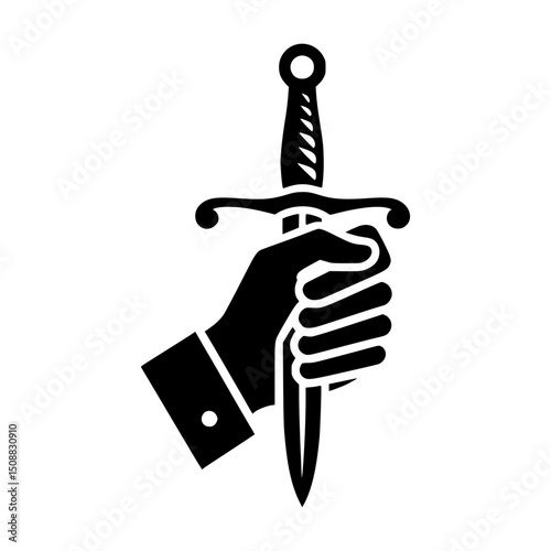 A silhouette of a hand firmly gripping a sword, conveying strength and determination