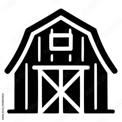 A graphic representation of a classic barn, perfect for illustrating rural scenes and agricultural themes. It's simple design focuses on structure and form