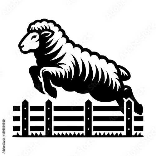 A dynamic illustration of a sheep leaping over a fence, showcasing agility and determination. The image has a clean, graphic style, and perfect for design needs