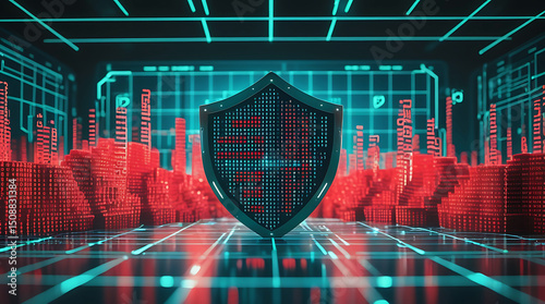 Futuristic Shield Protecting Digital City from Data Threats