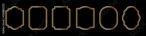 Vintage frames set isolated on black background. Decorative gold frame. Fashionable ornate frames for wedding invitations, greeting cards, prints.
