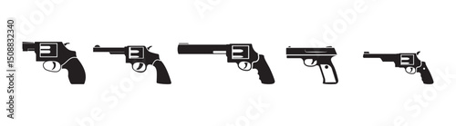 Revolver gun set vector illustration, detailed handgun isolated on white background.