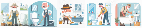 vector grandpa cleaning the toilet