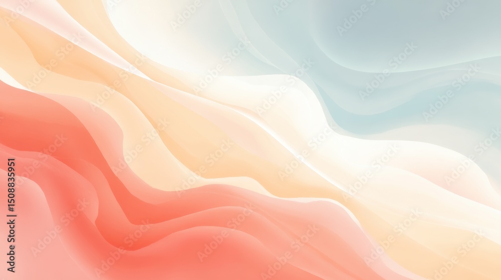 Fototapeta premium A soft, abstract design featuring flowing waves of pastel colors including peach and light blue, creating a serene and calming atmosphere