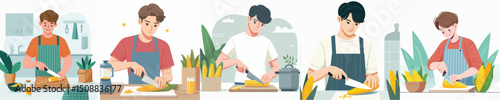 vector of young man cutting corn