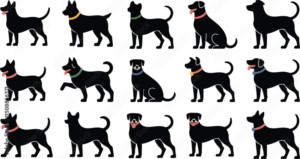 Obraz premium Twelve dog silhouettes collection isolated on white background