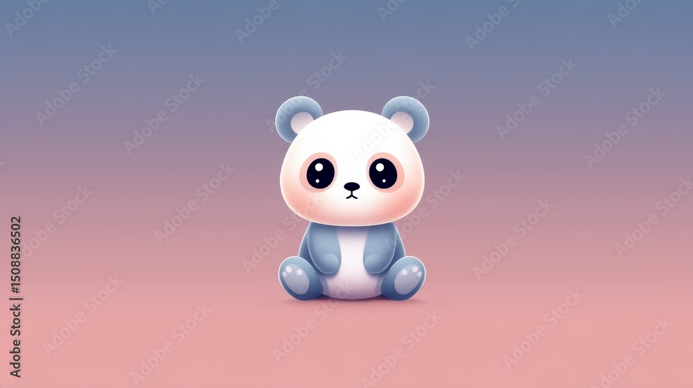 Naklejka premium A cute cartoon panda with big eyes, sitting down against a soft gradient background, exuding charm and playfulness