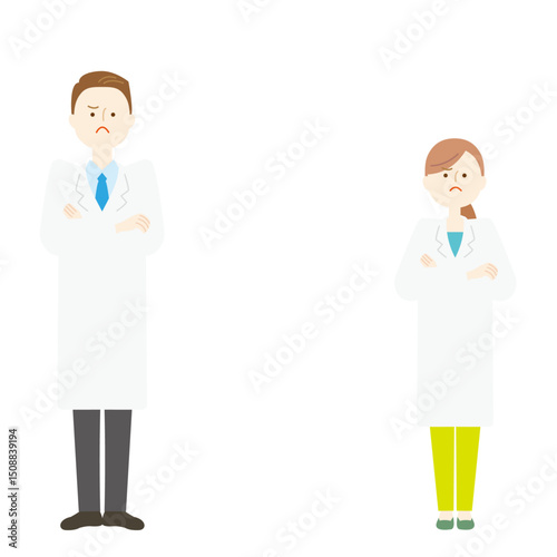 白衣の男女のイラスト　怒る