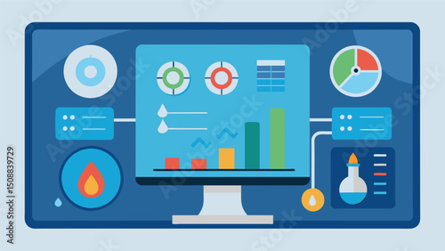 A dashboard displaying realtime data on water usage and reservoir levels allowing for immediate response in case of emergencies or shortages.. Vector illustration