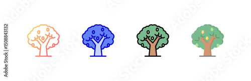 Olive Tree Icon set multiple style collection