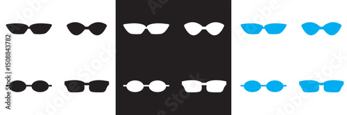 Sunglasses icon vector . Fashionable eyewear icon. black, white and blue  sunglasses icon.  Vector illustration. isolated on white and black background. EPS 10
