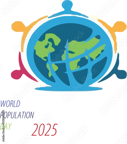 Growing Population Concept – Earth Surrounded by People Silhouettes - City Growth and Urban Population – World Population Day Illustration - Population Overload Concept – Crowded Planet Earth Vector