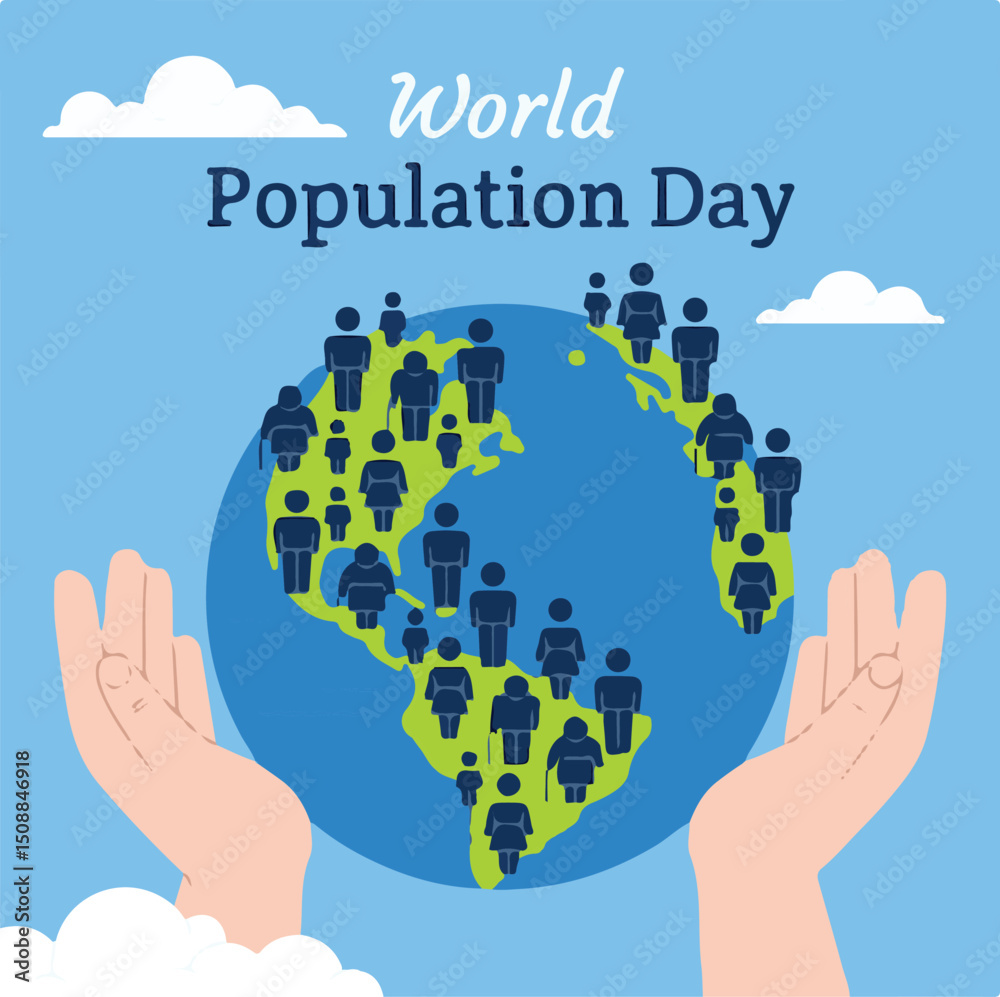 World Population Day Vector Illustration – Global Awareness Concept - Diverse People Around the Globe – World Population Day Design - Crowd of People Forming Earth Shape – Population Awareness Vector