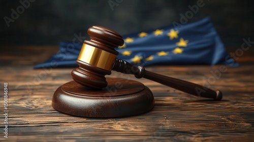 Gavel and the European flag, banner ad for social media post,