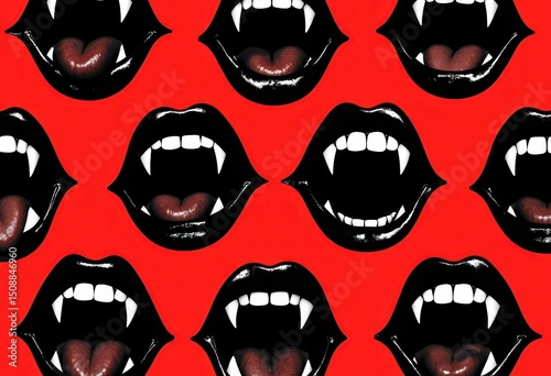 Pop Art Vampire Fangs, Halloween and Horror Background