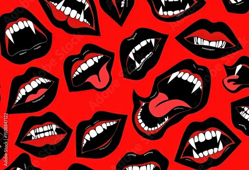 Pop Art Vampire Fangs, Halloween and Horror Background