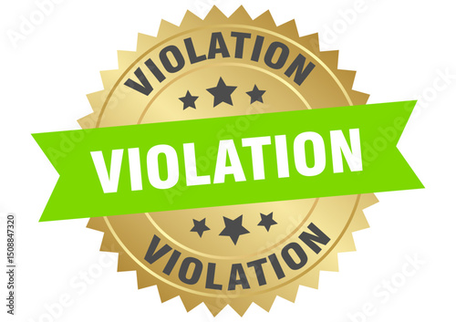 violation. violation round green and gold label isolated on transparent background