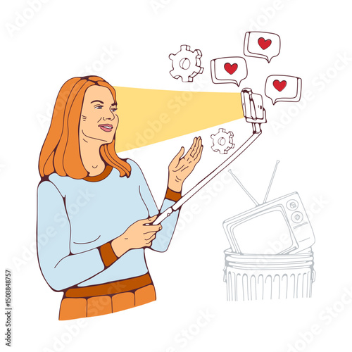 Young woman taking selfies and getting likes