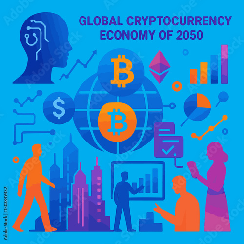 Futuristic Crypto Economy Silhouette Infographic