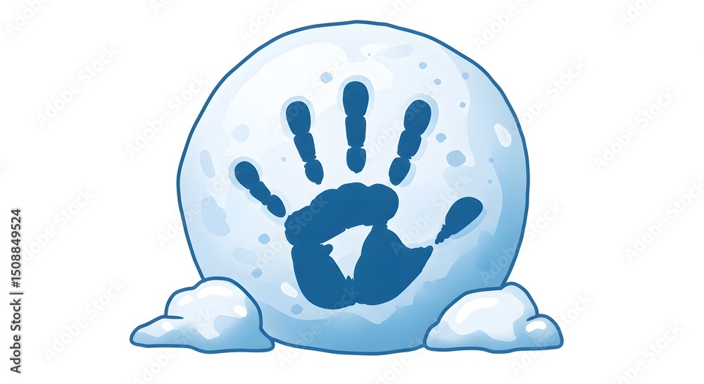 Fototapeta premium Snowball With Blue Handprint Vector Graphic