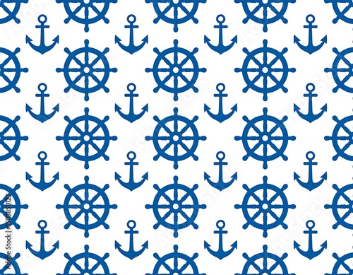 Nautical-themed pattern with anchors and ship wheels