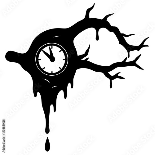 vector illustration of a clock, black ink blot