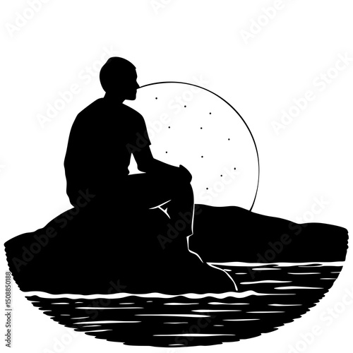  Man Sitting Alone in Nature Silhouette