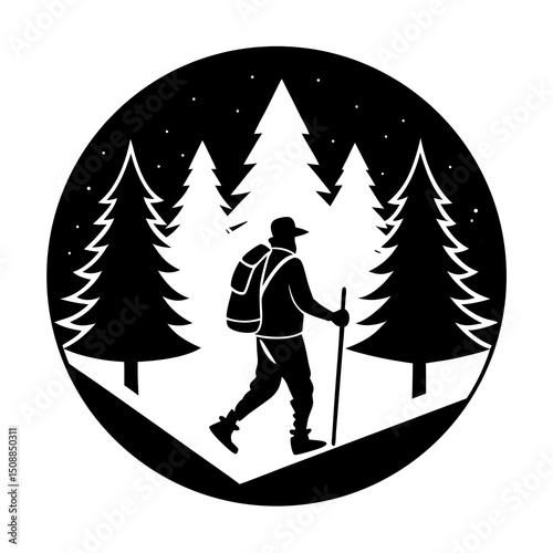 Couple Hiking Through Woods Silhouette